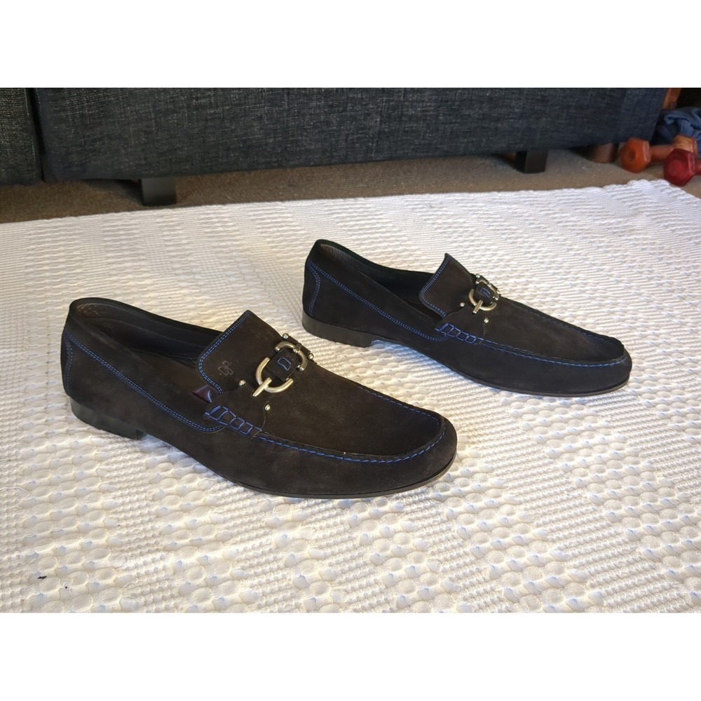 Donald Pliner Dacio Bit Suede Leather Loafers Sz 15 Slip On Black Blue Stitching